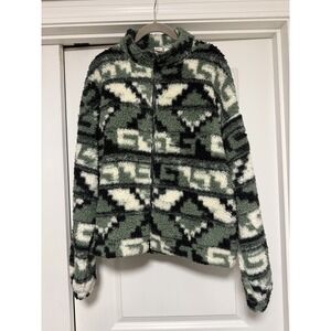 Roxy Off The Wave Sherpa Full-Zip Fleece Jacket, Agave Green Taos Geo pattern, L